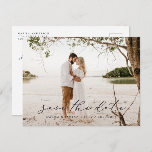 Casual Script De datum opslaan Foto Briefkaart Zwa (Voorkant / Achterkant)