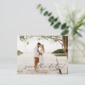 Casual Script De datum opslaan Foto Briefkaart Zwa (Staand voorkant)