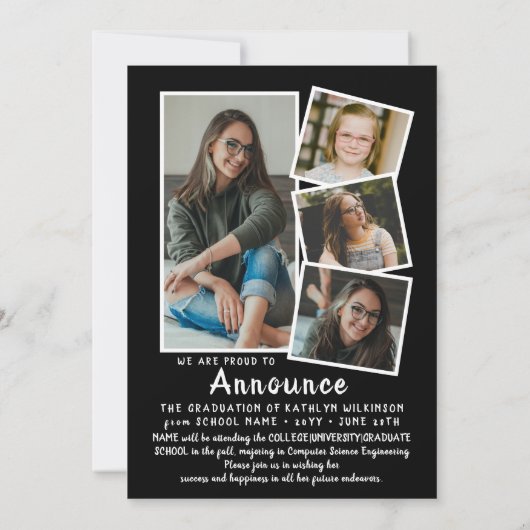 Casual script, eenvoudig 4-foto-Afstuderen Aankondiging (Achterkant)