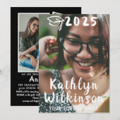 Casual script, eenvoudig 4-foto-Afstuderen Aankondiging (Voorkant / Achterkant)