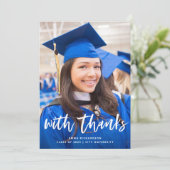Casual script en Afstuderen foto Bedankkaart (Staand voorkant)