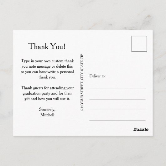 Casual Script en Foto Afstuderen Dank u Briefkaart (Achterkant)