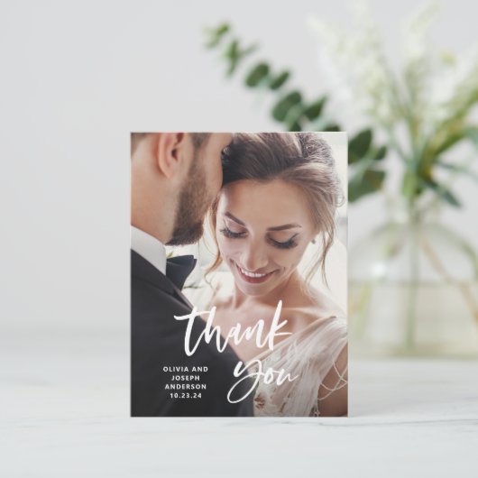 Casual script en foto | Bruiloft dank u Briefkaart (Staand voorkant)