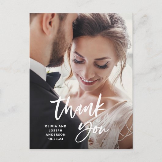 Casual script en foto | Bruiloft dank u Briefkaart (Voorkant)