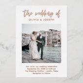 Casual script en foto | Huwelijk Roos Goud Folie Uitnodiging (Voorkant)