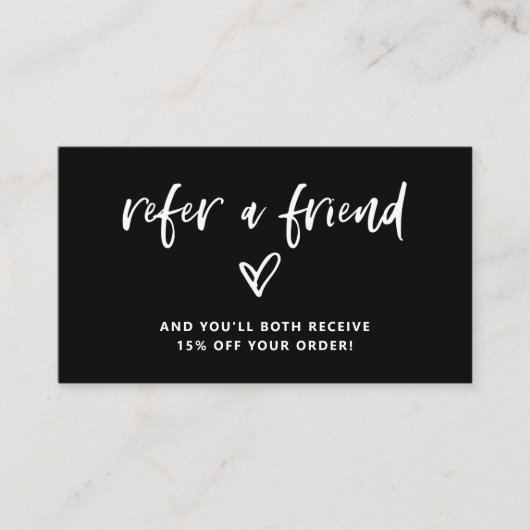 Casual script en hart | Black Aanbevelingskaartje (Voorkant)