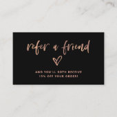 Casual script en hart | Faux Roos Goud en Zwart Aanbevelingskaartje (Voorkant)