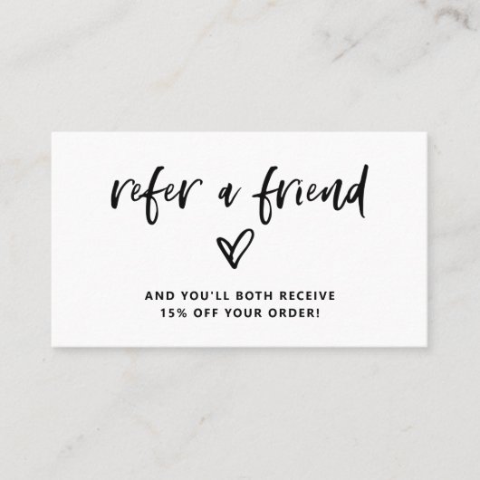 Casual script en hart | Zwart-Wit Aanbevelingskaartje (Voorkant)