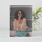 Casual script Faux Vellum Photo Afstuderen Aankondiging (Staand voorkant)