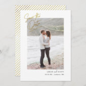 Casual script foto Save the Date Faux Gold Foil (Voorkant / Achterkant)