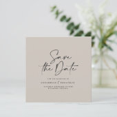 Casual script grijs modern minimal bruiloft save the date (Staand voorkant)