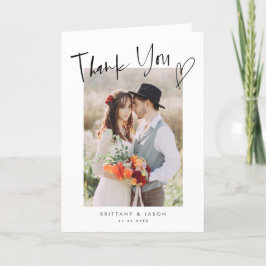 Casual Script Heart minimalist Weduwfoto Bedankkaart