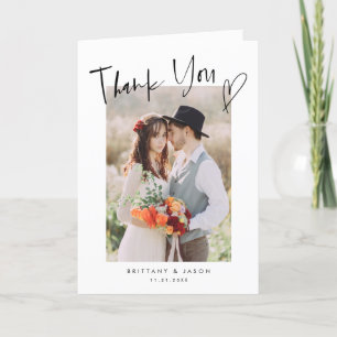 Casual Script Heart minimalist Weduwfoto Bedankkaart