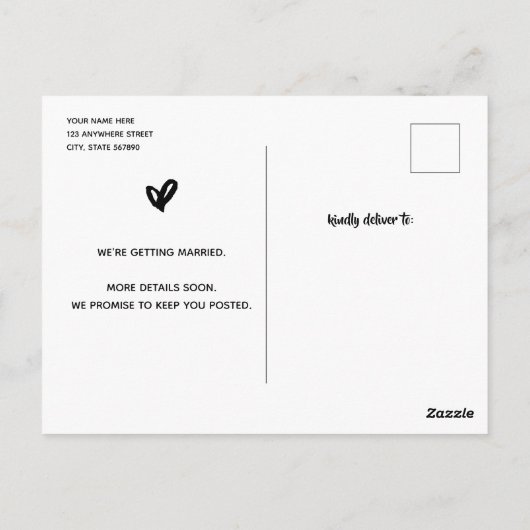 Casual script Ja! Aankondiging verloving Briefkaart (Achterkant)