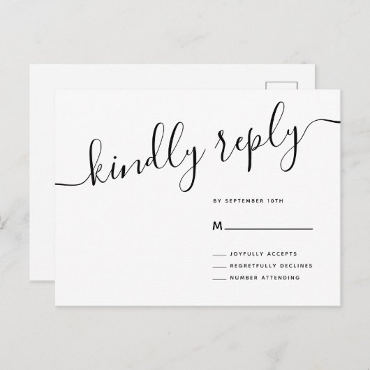 Casual Script Kindly Reply Wedding RSVP Briefkaart (Voorkant / Achterkant)
