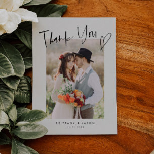 Casual script met Heart Weddenfoto Bedankkaart