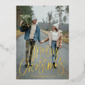 Casual script met kerstfoto Gold Folie Feestdagenkaart (Voorkant)