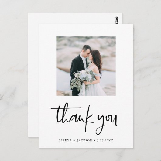 Casual Script | Minimalistische trouwfoto's bedank Briefkaart (Voorkant / Achterkant)