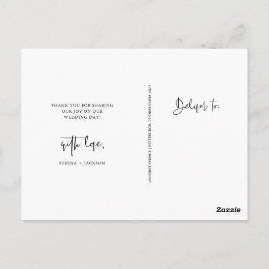 Casual Script | Minimalistische trouwfoto's bedank Briefkaart (Achterkant)