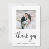 Casual Script | Minimalistische twee foto's bruilo Bedankkaart (Voorkant)