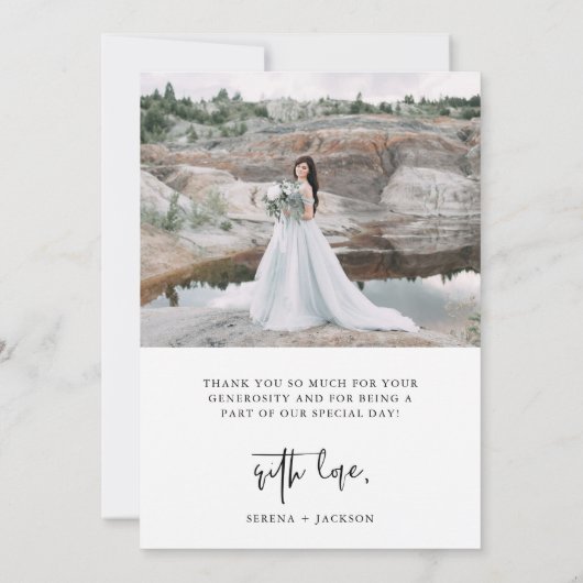 Casual Script | Minimalistische twee foto's bruilo Bedankkaart (Achterkant)