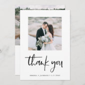 Casual Script | Minimalistische twee foto's bruilo Bedankkaart (Voorkant / Achterkant)