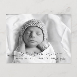 Casual Script   Moderne Baby Aankondigingsfoto Aankondigingskaart