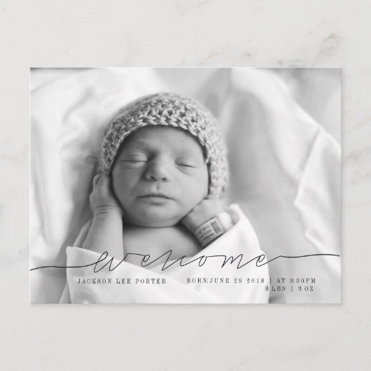 Casual Script | Moderne Baby Aankondigingsfoto Aankondigingskaart (Voorkant)