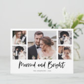 Casual Script Multi Photo Grid, gehuwd en helder Feestdagenkaart (Staand voorkant)