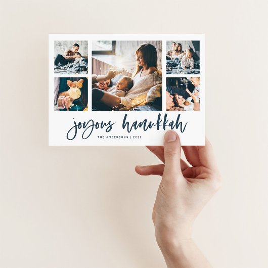 Casual Script Multi Photo Grid | Joyous Hanukkah Feestdagenkaart