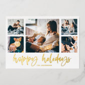 Casual Script Multi Photo Grid | PRETTIGE FEESTDAG Folie Feestdagenkaart (Voorkant)