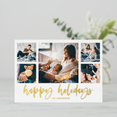 Casual Script Multi Photo Grid | PRETTIGE FEESTDAG Folie Feestdagenkaart (Staand Voorkant)