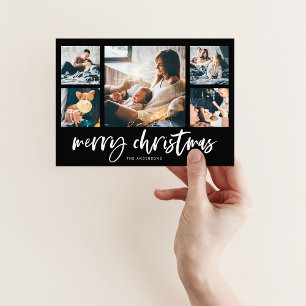 Casual Script Multi Photo Grid   Vrolijk kerstfees Feestdagenkaart