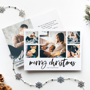 Casual Script Multi Photo Grid   Vrolijk kerstfees Feestdagenkaart
