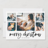 Casual Script Multi Photo Grid | Vrolijk kerstfees Feestdagenkaart (Voorkant)