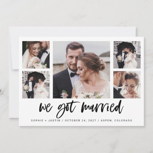 Casual Script Multi Photo Huwelijksaankondiging Kaart (Voorkant)