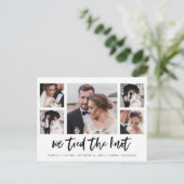 Casual script Multi Photo Wedding Announding Briefkaart (Staand voorkant)
