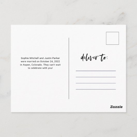 Casual script Multi Photo Wedding Announding Briefkaart (Achterkant)