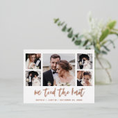 Casual script Multi Photo Wedding Announding Folie Uitnodiging Briefkaart (Staand Voorkant)