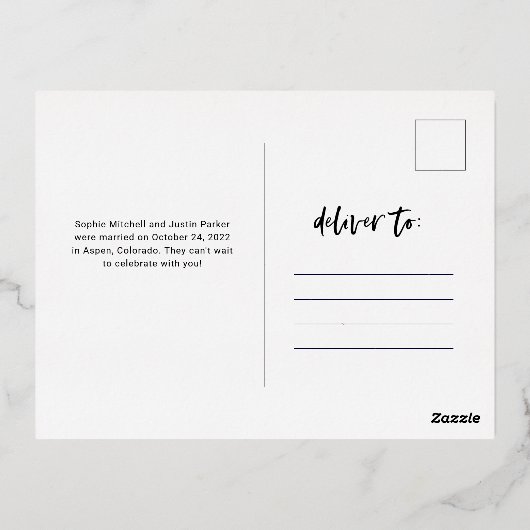 Casual script Multi Photo Wedding Announding Folie Uitnodiging Briefkaart (Achterkant)