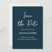 Casual Script Navy Blue Typography Wedding Save The Date (Voorkant)