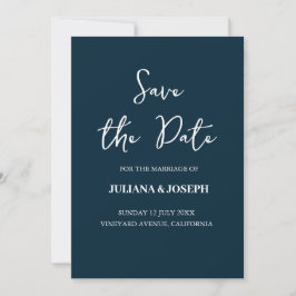 Casual Script Navy Blue Typography Wedding Save The Date