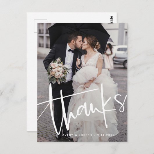 Casual script overlay twee foto bruiloft dank u briefkaart (Voorkant / Achterkant)