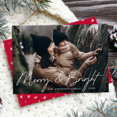 Casual Script Red Merry en Bright Photo Feestdagenkaart