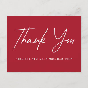 Casual Script Red Weddenschap Hartelijk dank Briefkaart
