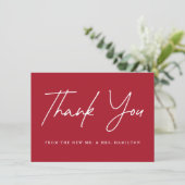 Casual Script Red Wedding Bedankkaart (Staand voorkant)