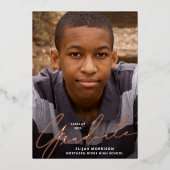 Casual Script Roos Gold Foil Foto Afstuderen Folie Uitnodiging (Voorkant)