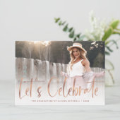 Casual Script Roos Gold Two Photo Graduparty Kaart (Staand voorkant)