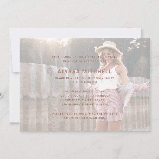 Casual Script Roos Gold Two Photo Graduparty Kaart (Achterkant)