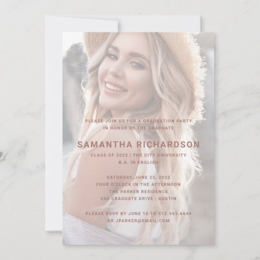 Casual Script Roos Gold Two Photo Graduparty Kaart (Achterkant)